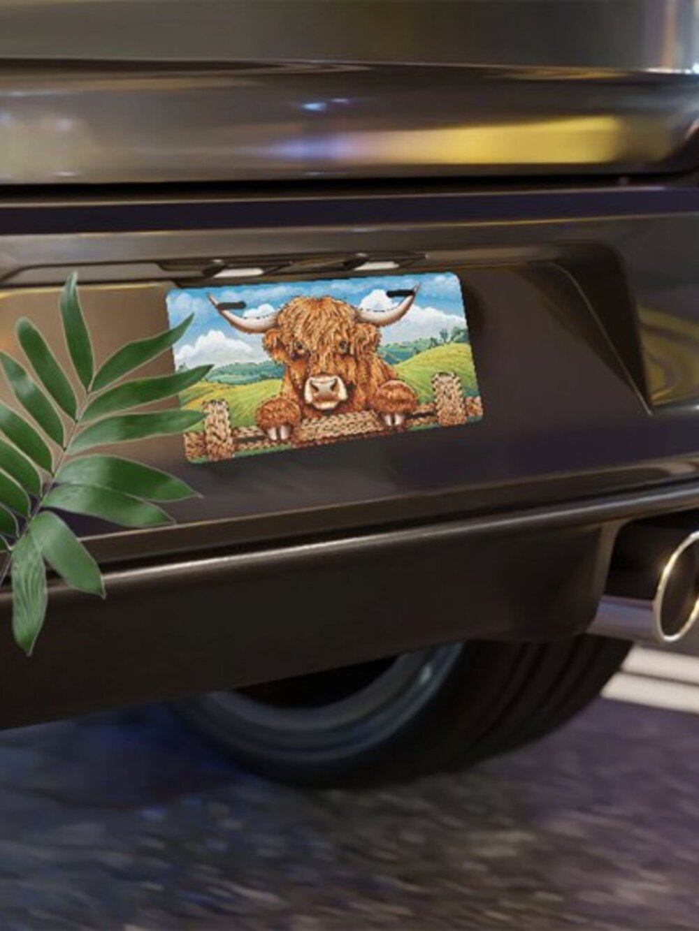 License Plate, Highland Cow Over Fence Decorative Front,Personalized Stainless S - Picture 3 of 4